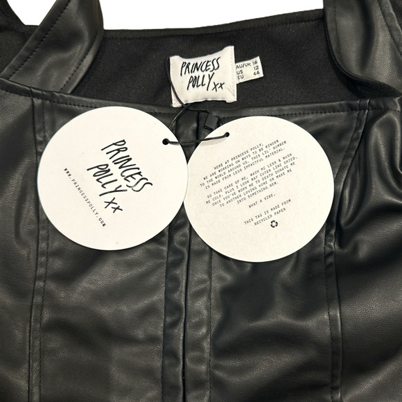 Princess Polly Rachael Black Faux Leather Square Neck Crop Top 12 NWT - Picture 7 of 9